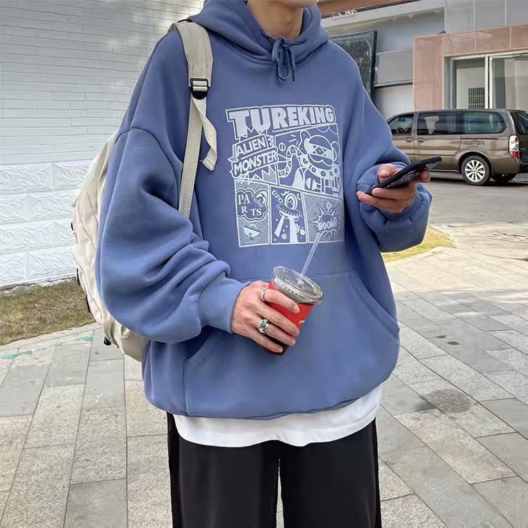 Áo hoodie dáng rộng in họa tiết graffiti kiểu Nhật Hàn năng động dễ phối đồ dành cho nam size M-5XL