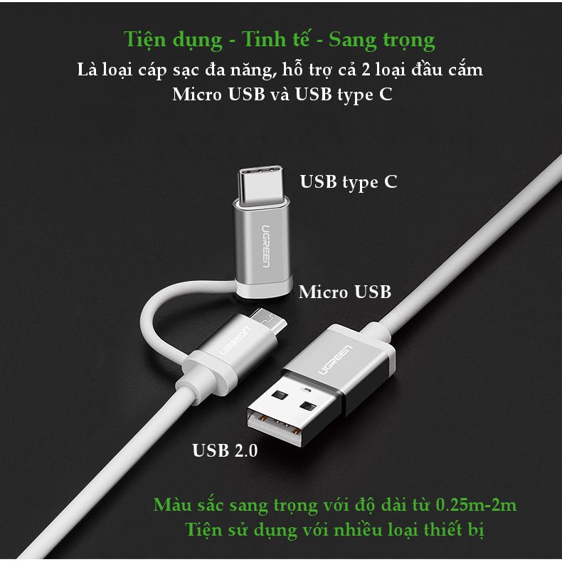 Dây sạc và truyền dữ liệu đa năng 2 trong 1 USB2.0 sang UGREEN US177