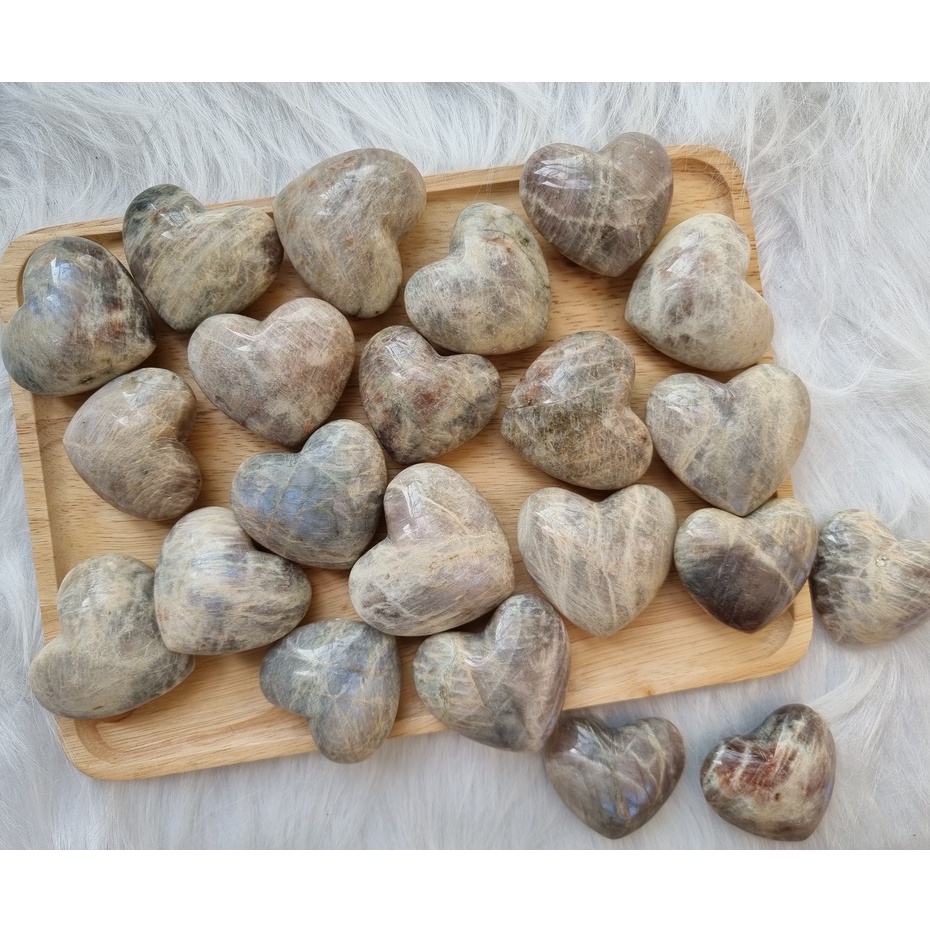 Tim đá Mặt trăng (Rainbow Moonstone Palm) tự nhiên, đá thanh tẩy trong Tarot, Reiki, thiền định, phong thủy