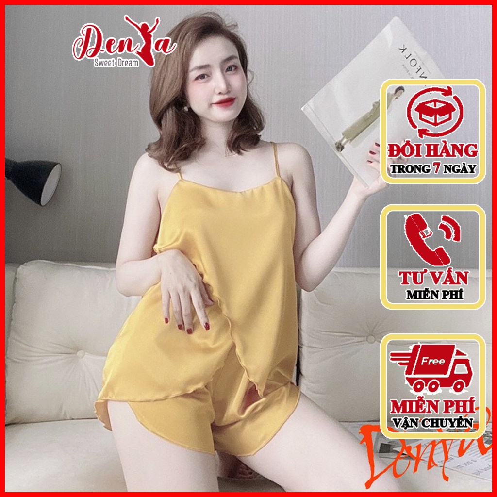 Đồ ngủ sexy DenYa chất satin xẻ tầng xéo quần đùi DN38
