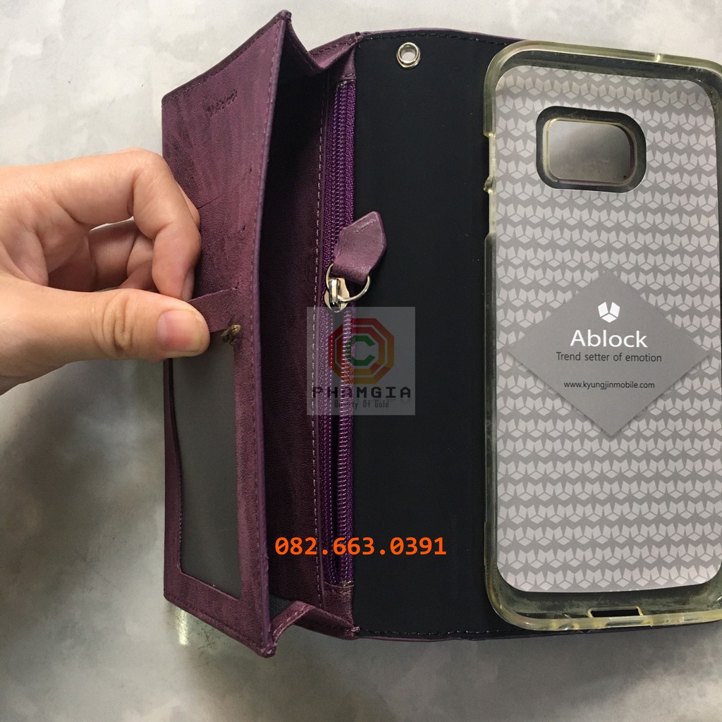 Bao da Samsung S7 Edge chất da tím đen cao cấp, có ngăn đựng thẻ tiện lợi, siêu bảo vệ máy | BigBuy360 - bigbuy360.vn