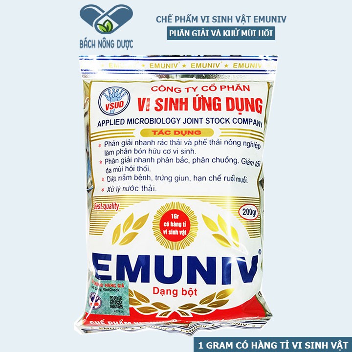 Men Vi Sinh EMUNIV Dùng Để Ủ Rác Thải Hữu Cơ, Đậu Nành, Phân Cá Làm Phân Bón Gói 200 Gram
