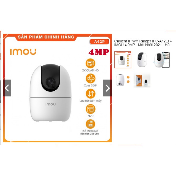 Camera IP Wifi Ranger IPC-A42EP-IMOU 4.0MP - Mới Nhất - Hàng Chính Hãng - BH 24T