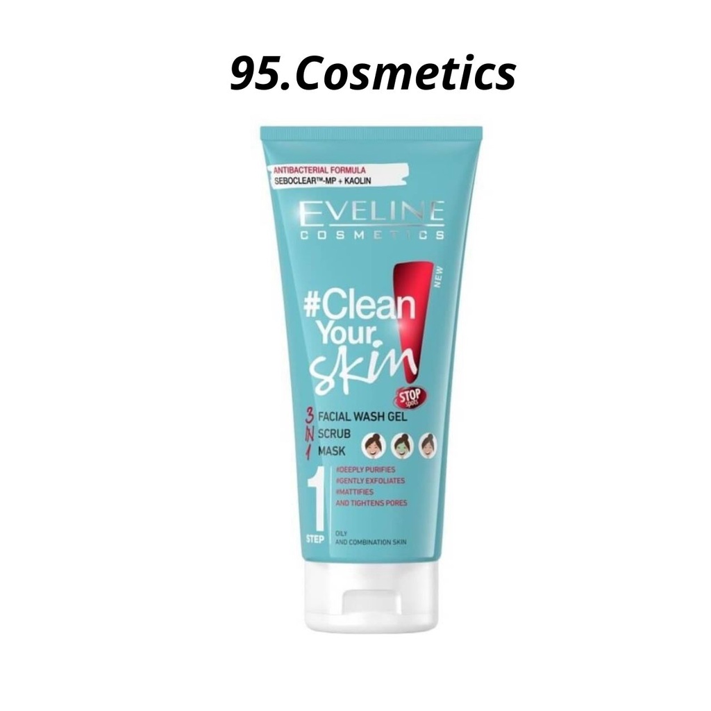 Gel rửa mặt sạch sâu ngừa mụn Eveline 3 trong 1 Clean Your Skin 200ml