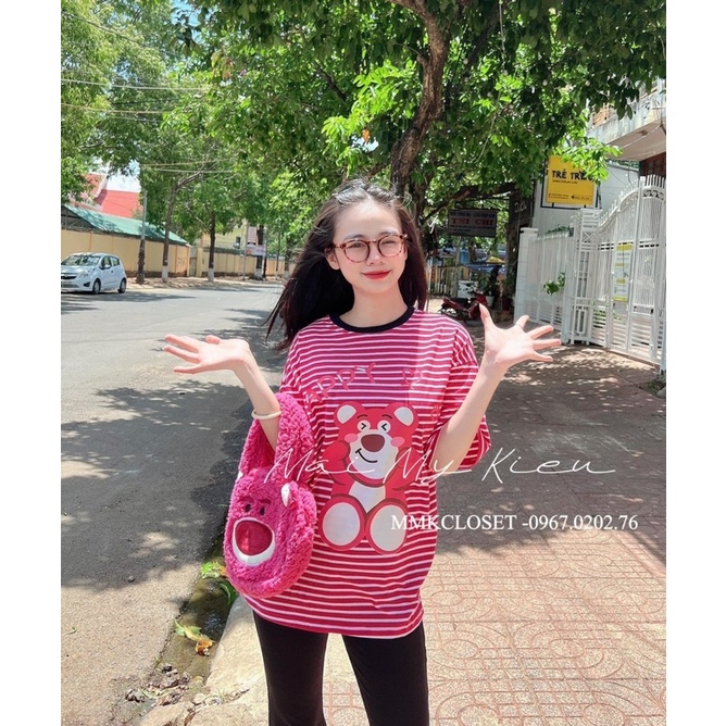 Set áo thun gấu sọc quần loa
