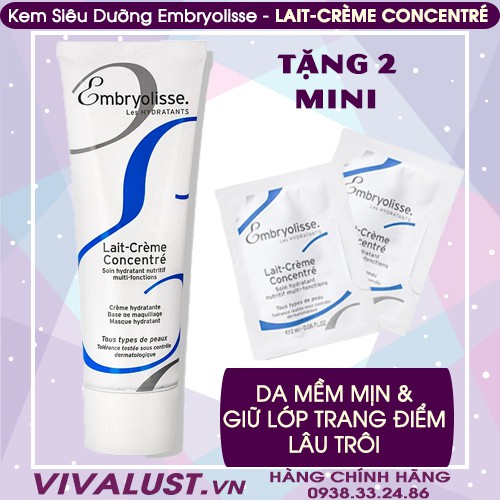[Tặng Mini 2ml] - Kem Dưỡng Ẩm Embryolisse LAIT-CRÈME CONCENTRÉ 30ml - Siêu Dưỡng Ẩm & Phục Hồi Da