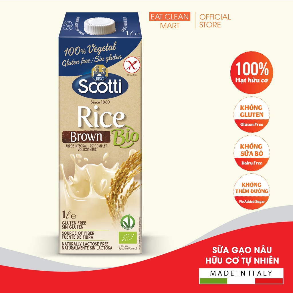 Sữa Gạo Lứt Hữu Cơ Tự Nhiên Riso Scotti - BIO Brown Rice Drink - Hộp 1L