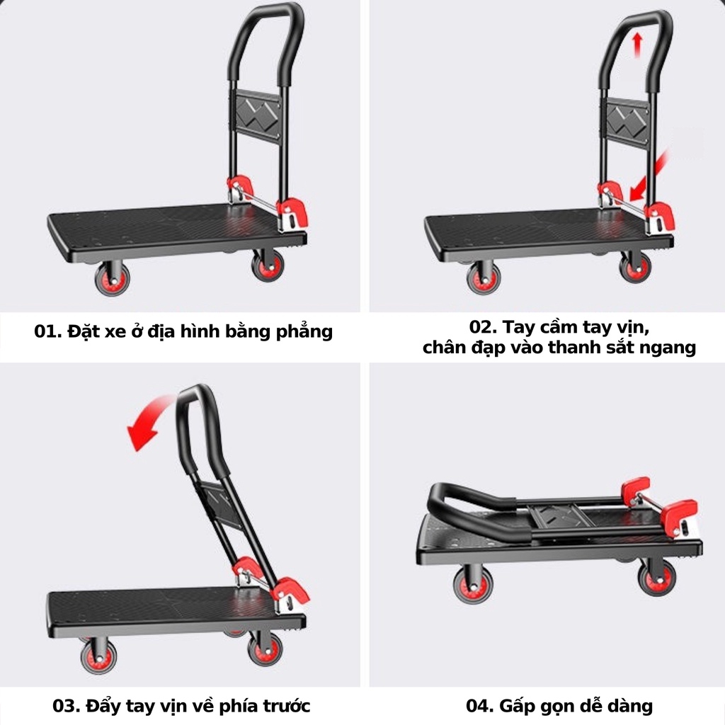 Xe Đẩy 4 Bánh Tải Trọng 200KG Gấp Gọn Đa Năng Chống Ồn