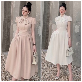 Đầm váy nơ cổ form dài 2 màu