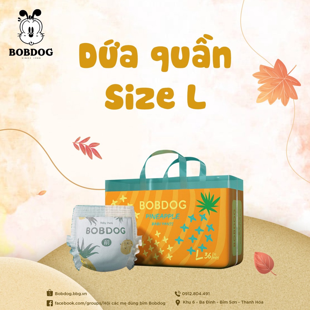 Tã dứa quần Bobdog size L36/XL36/XXL34/XXXL32 miếng/bịch