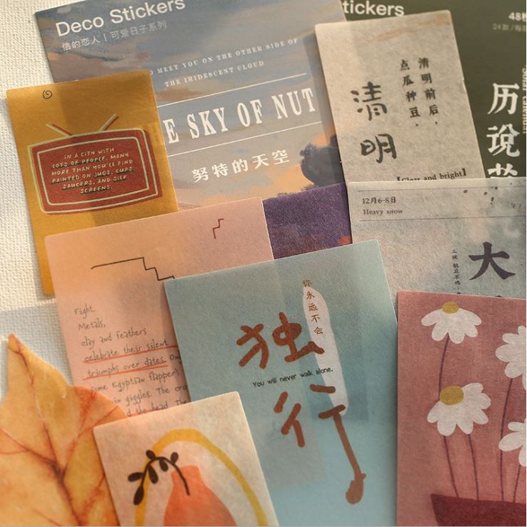 Bộ Sticker Nhãn Dán Giấy Cho Những Bạn Yêu Thích Bưu Thiếp (Nhãn Dán Mẫu Chữ Tiếng Trung)
