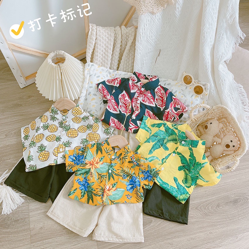 Bộ Quần Áo Trẻ Em Cộc Tay Đũi Đi Biển 2 In Hình Dứa Chuối Dễ Thương Cho Bé Từ 7-19kg Mã CT58