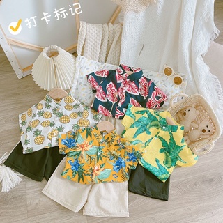 Bộ quần áo trẻ em cộc tay đũi đi biển 2 in hình dứa chuối dễ thương cho bé từ 7-19kg mã ct58