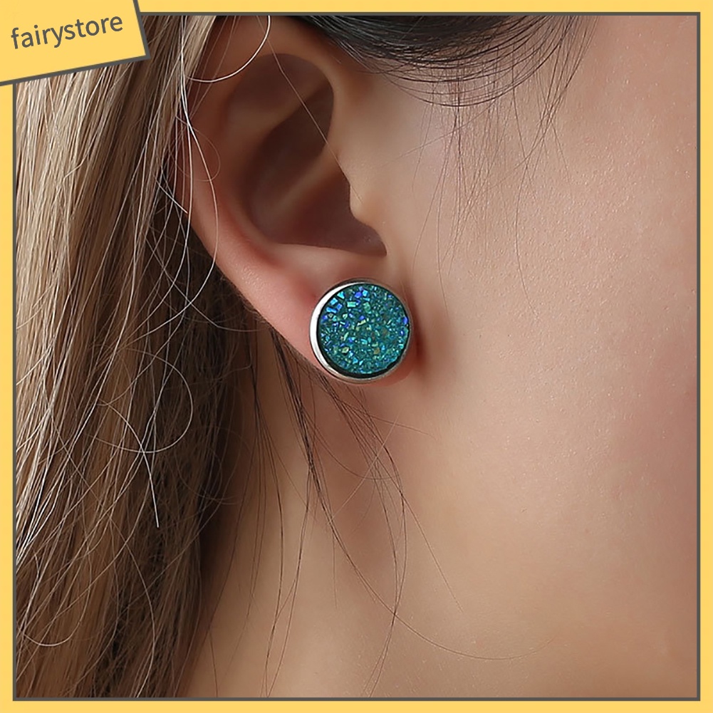 Đôi bông tai hình tròn bằng thép không gỉ kiểu dáng thời trang phong cách cho nữ