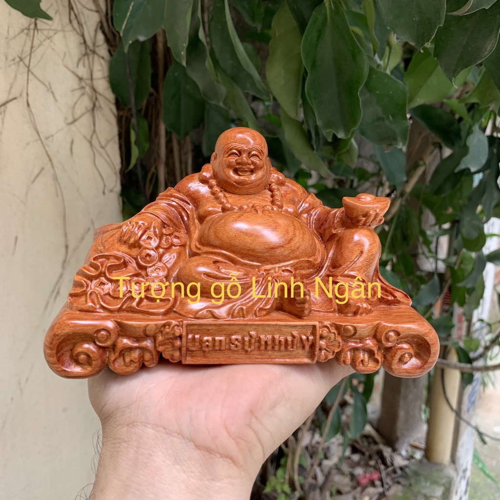 Di lặc để xe ô tô bằng gỗ hương cao 9 cm ngang 15 cm đế vạn sự như ý