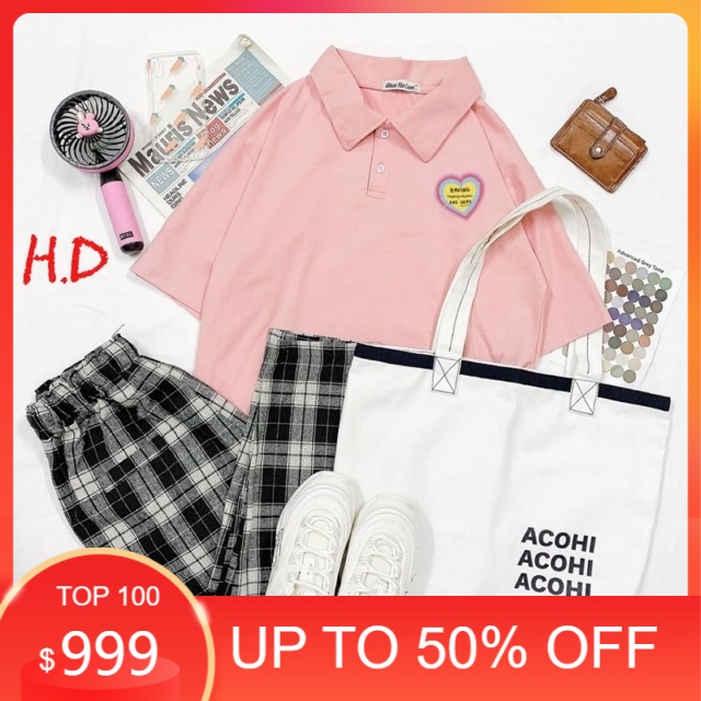 Sét áo polo tim và quần kẻ đen HĐ12 , áo thun nam nữ, áo kiểu nữ, áo nam, sét bộ mặc ở nhà, chất đẹp MODY
