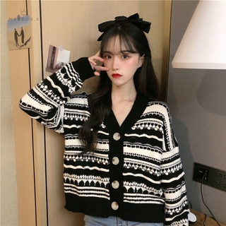 Áo Khoác Cardigan Dài Tay Họa Tiết Sọc Ngang Trẻ Trung Thanh Lịch Cho Nữ