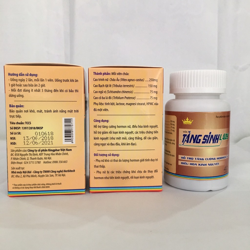 VIÊN TĂNG SINH LADY KINGPHAR – HỖ TRỢ TĂNG KHẢ NĂNG THỤ THAI, GIẢM VÔ SINH HIẾM MUỘN (HỘP 40 VIÊN)