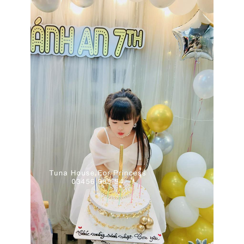 Váy đầm xoè công chúa thiết kế cho bé gái tay ngang trễ vai bồng bềnh - Tuna House For Princess