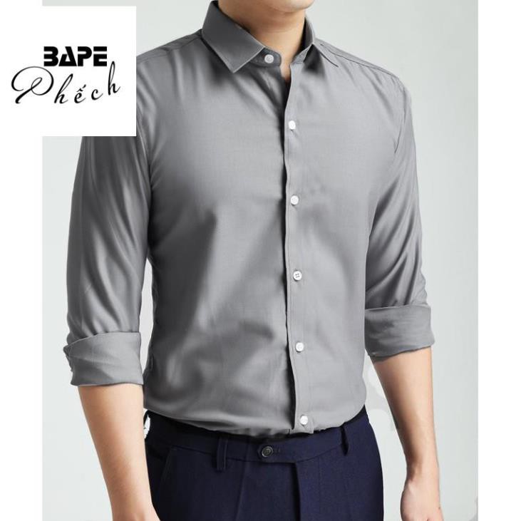 Áo sơ mi trơn big size BAPE PHẾCH-523D, form body, chất lụa chống nhăn | BigBuy360 - bigbuy360.vn