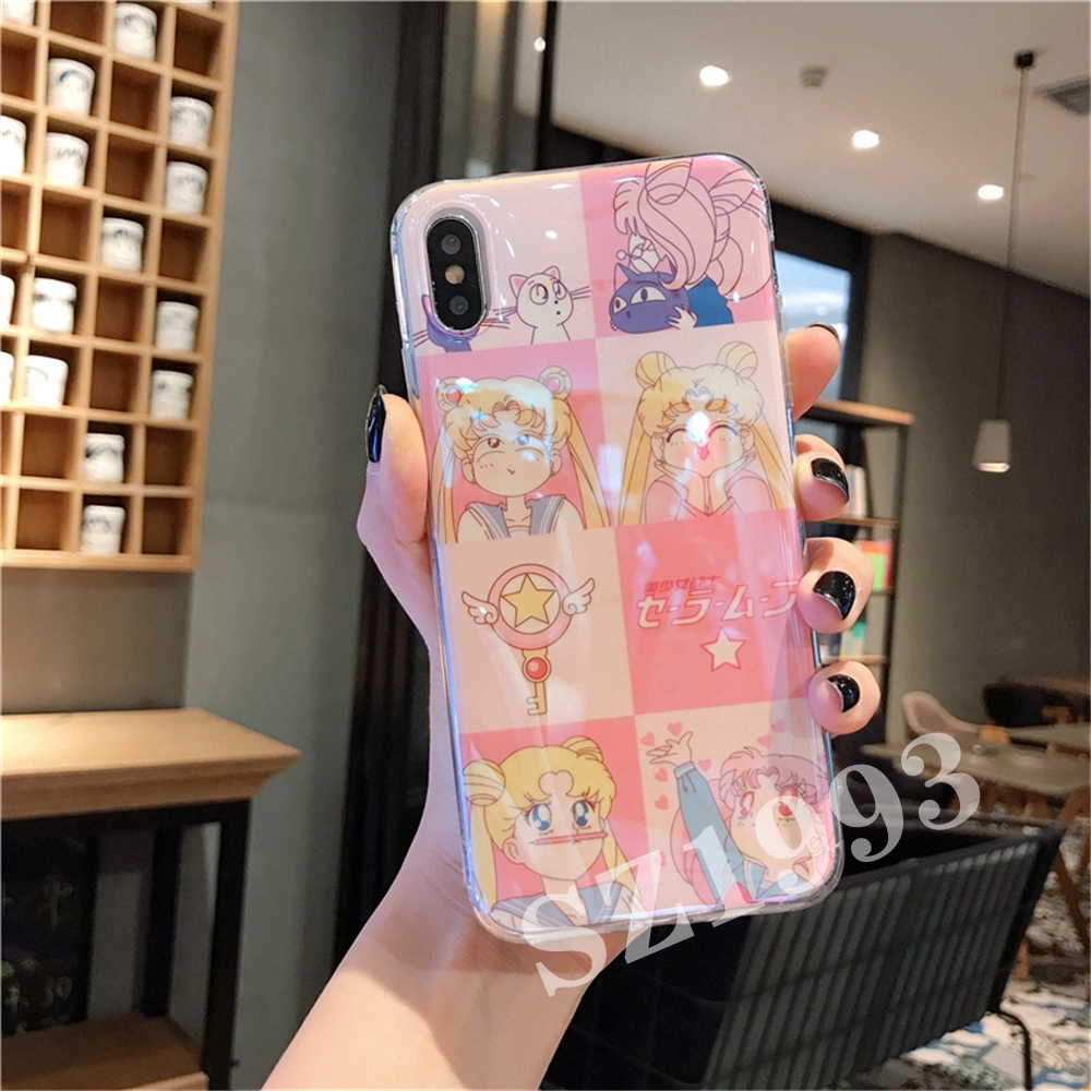 Cute Sailor Moon Emoji Fashion Blue-ray Soft Phone Case IPhone X XS XR XSMax 8 7 6 6s Plus Cover