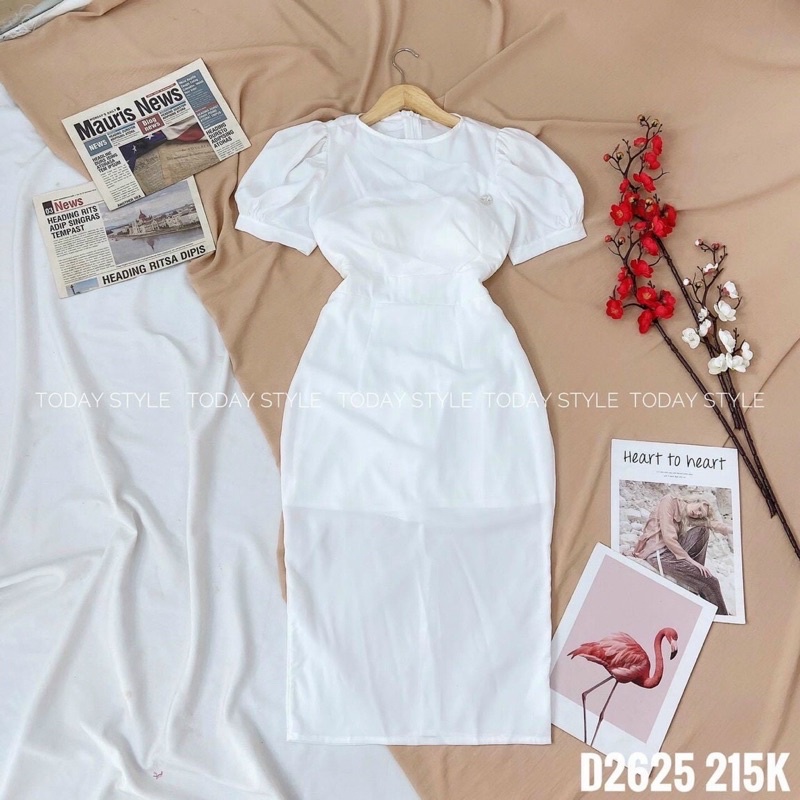 Đầm trắng ôm body phom suông tay bồng MITRIE | BigBuy360 - bigbuy360.vn