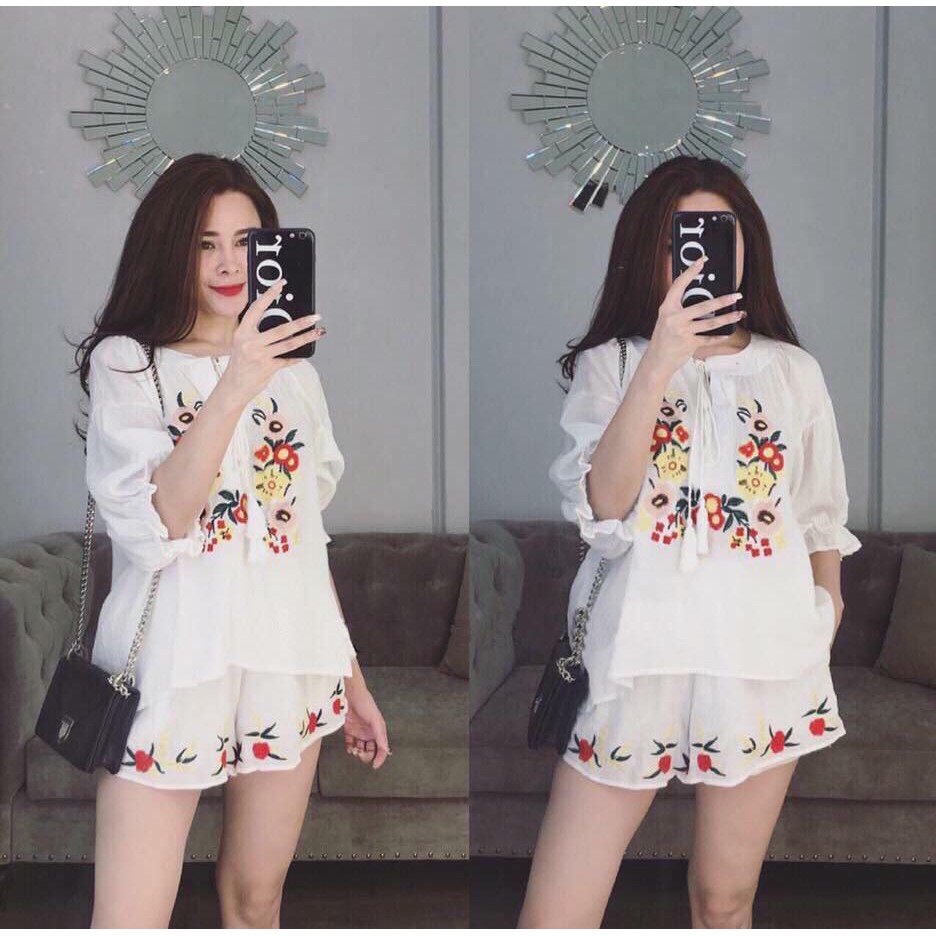 Bộ đũi thêu hoa nổi hotreend  )Kèm hình thật