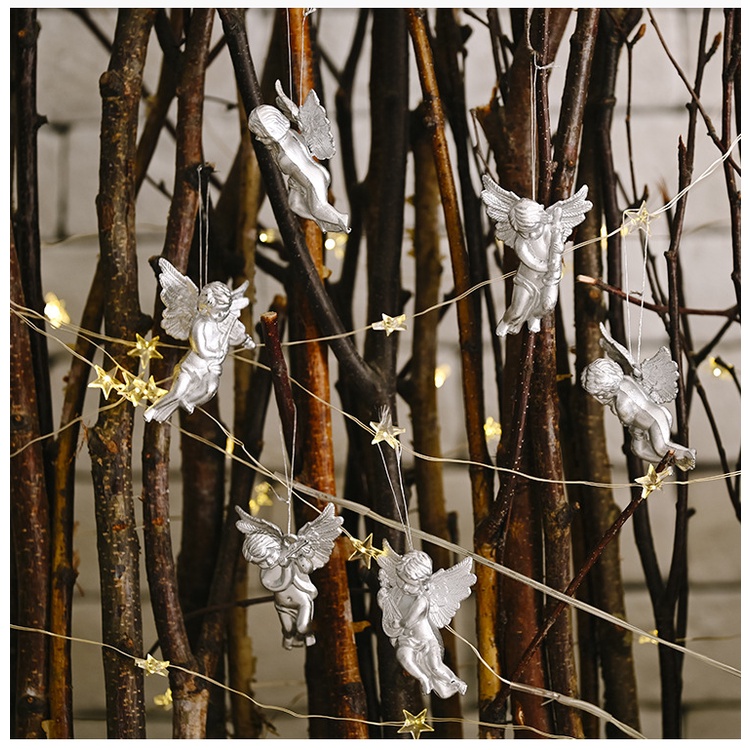 Set 6 Búp Bê Thiên Thần Màu Vàng / Bạc Trang Trí Cây Thông Giáng Sinh / Năm Mới