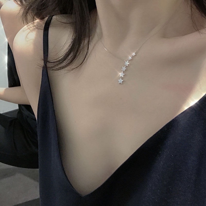 Thời Trang vòng cổ Mạ Bạc 925 Mặt Ngôi Sao Sang Trọng