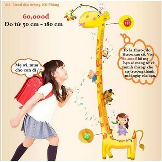 Decal dán tường thước đo chiều cao cho bé hươu cao cổ