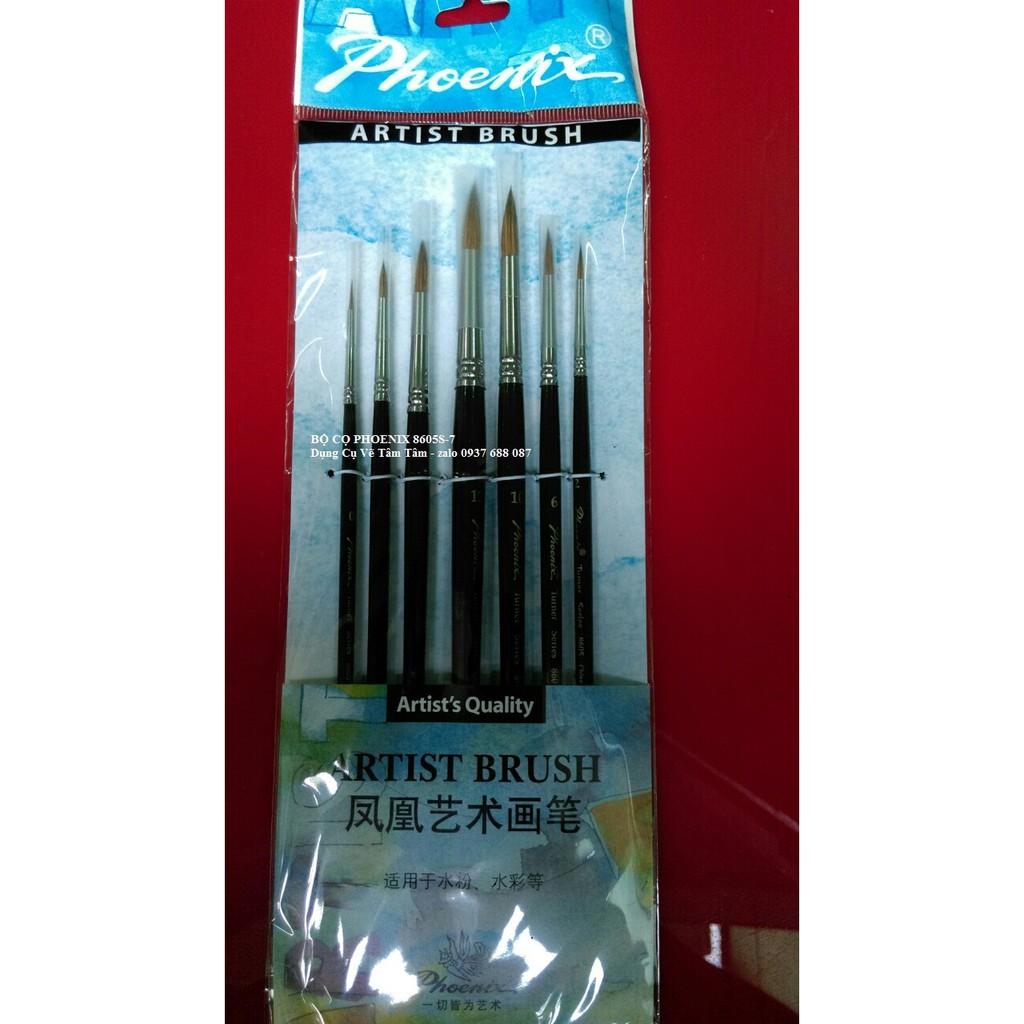 [ TÂM TÂM ]-Bộ cọ vẽ Phoenix 8805S-7, cọ lông sóc, cọ lông thú (Cọ đầu nhọn)-