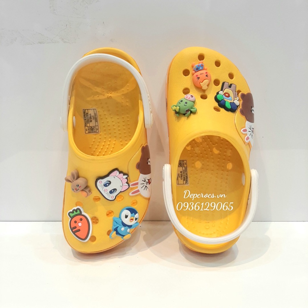 Dép sục crocs linefriend thỏ gấu vàng 3D trẻ em cao cấp, dép crocs cho bé gái bé trai màu vàng - crocs house