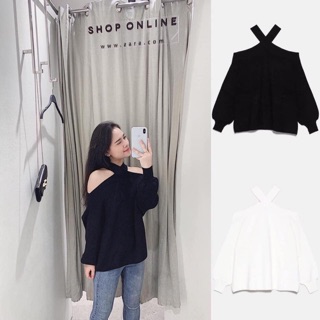 Áo len cutout vai tay bồng zara
