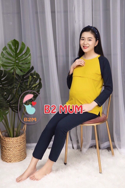 Bộ Bầu &amp; Sau Sinh B2 MUM Hàng Đẹp - Chất Cotton Mềm Mịn, Khoá Kéo Cho Bé Ti Tiện Lợi [ ẢNH THẬT]