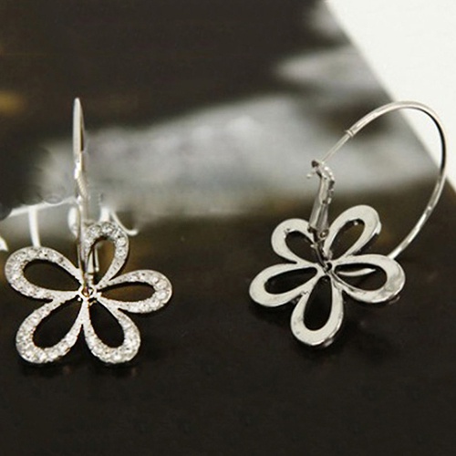 Cặp khuyên tai hợp kim hình hoa đính đá xinh xắn trẻ trung dành cho nữ