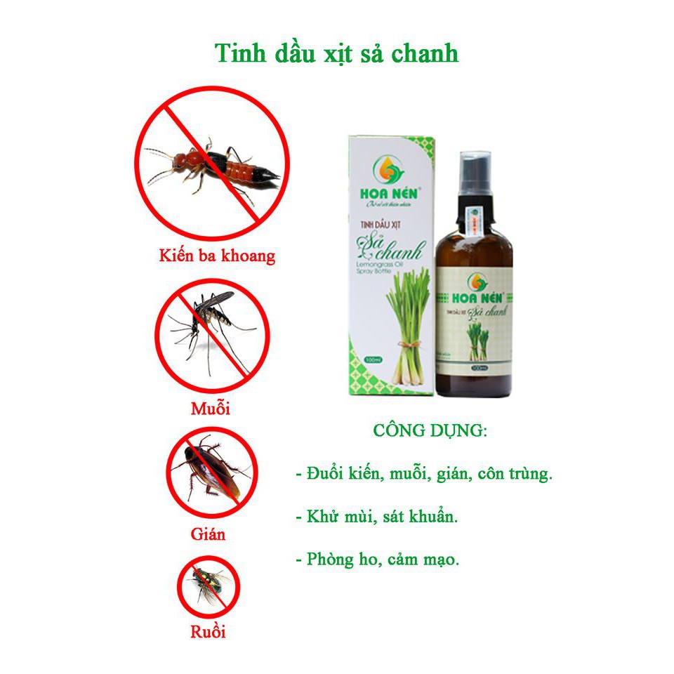 Tinh dầu sả chanh Hoa Nén 100ml dạng xịt phòng_Tinh dầu khử mùi, diệt khuẩn, đuỗi côn trùng hiệu quả