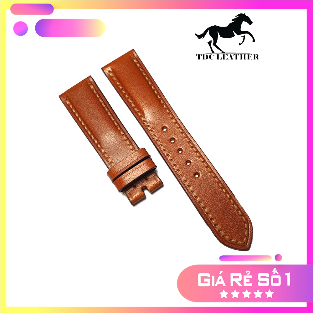 Dây da đồng hồ cao cấp HANDMADE 008 - Dây da Bò thật 100%, Loại dây độn, Khâu tay thủ công, 2 đai - Màu Nâu – Đủ Size