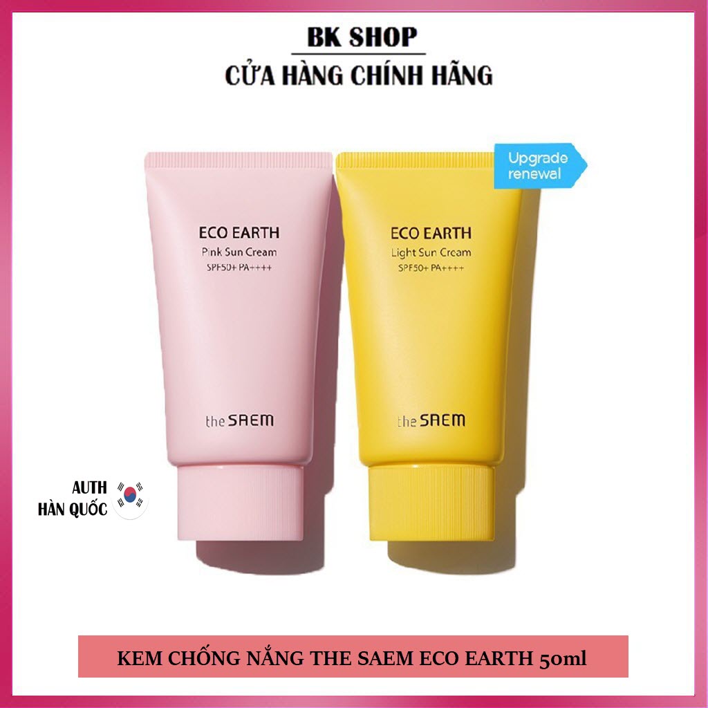 Kem chống nắng The Saem Eco Earth Power Light - Pink Sun Cream  (Vàng - Hồng) 50ml - Hàn Quốc