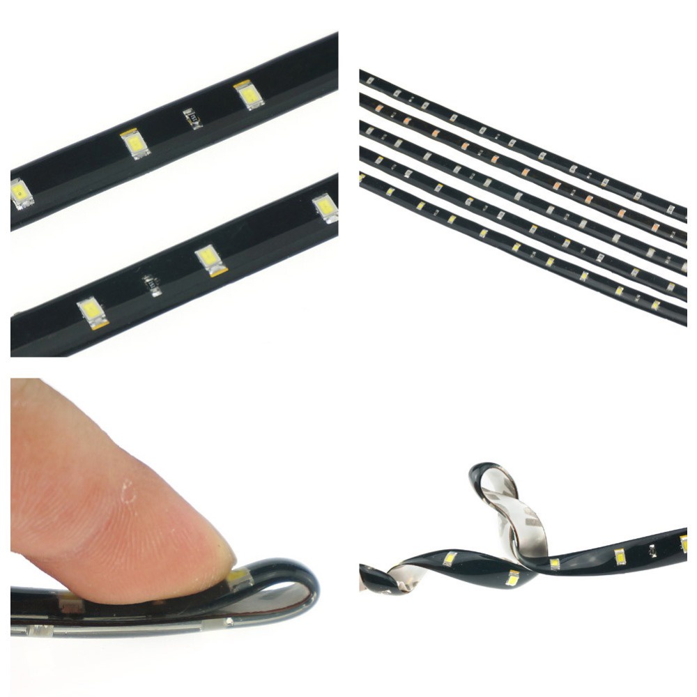 Bộ 2 Dải Đèn Led 30CM 15 SMD Ánh Sáng Trắng / Vàng / Đỏ Chống Thấm Nước Trang Trí Cho Xe Hơi