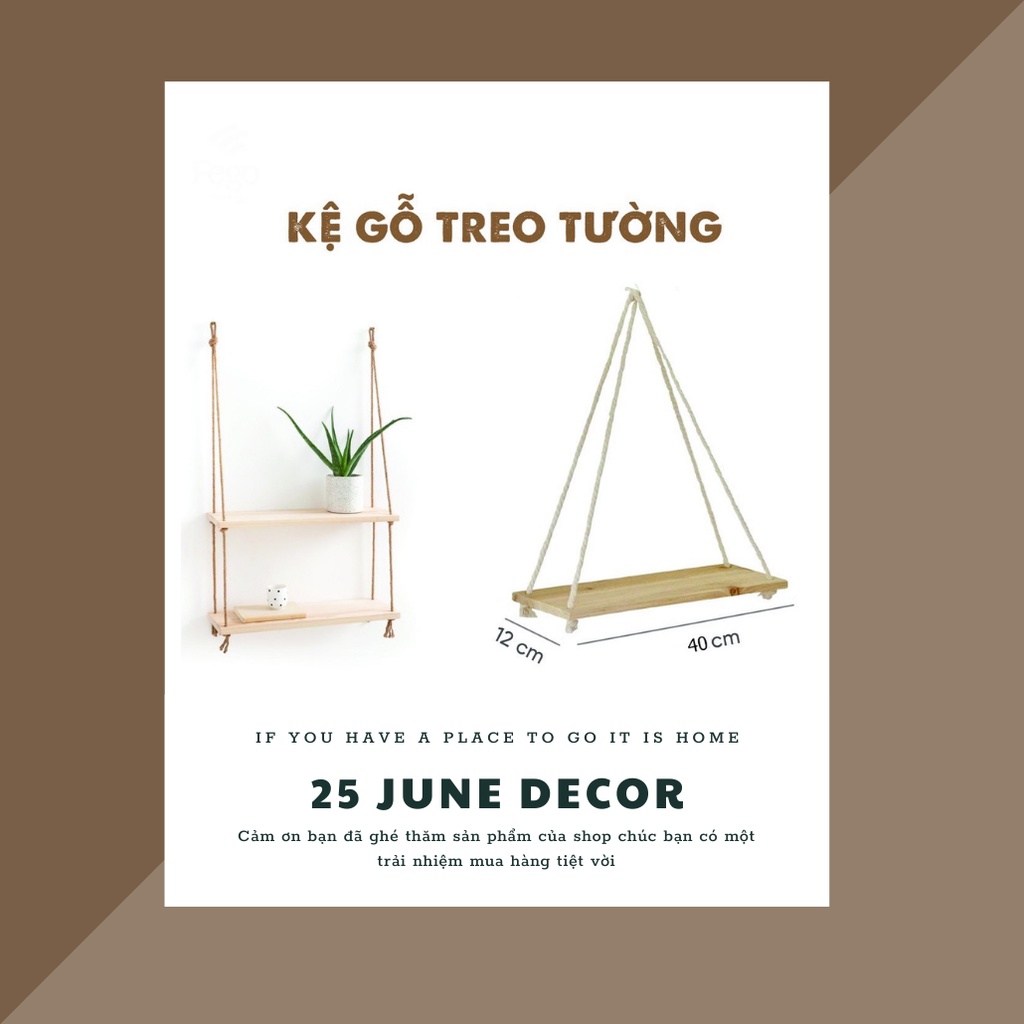 Kệ Treo Tường FREESHIP Kệ Gỗ Dây Thừng Treo Tường Decor Trang Trí Nhà Cửa Kèm Deal Sốc Cây Cẩm Nhung Giá Tốt