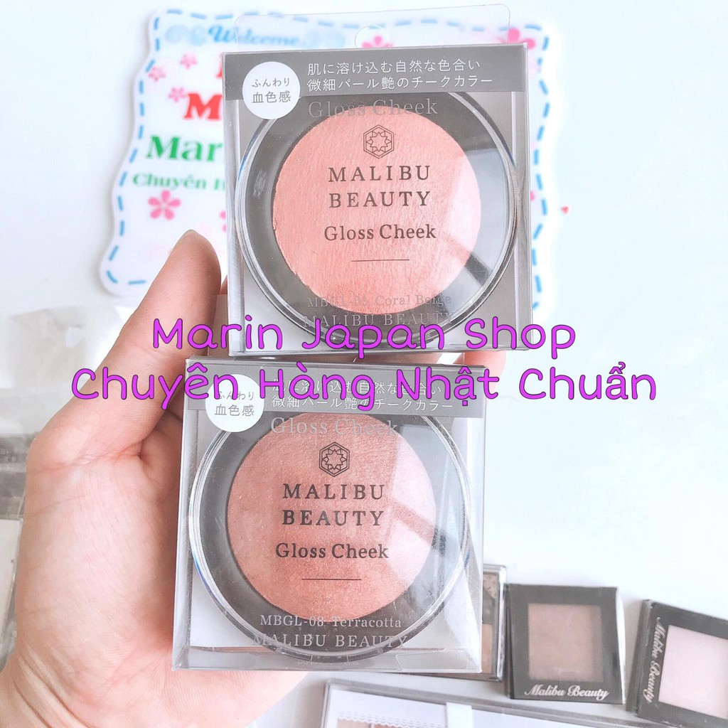 (SALE) Sét 6 món trang điểm phấn má, phấn mắt, phấn lông mày tone nude Malibu Beauty của Nhật Bản