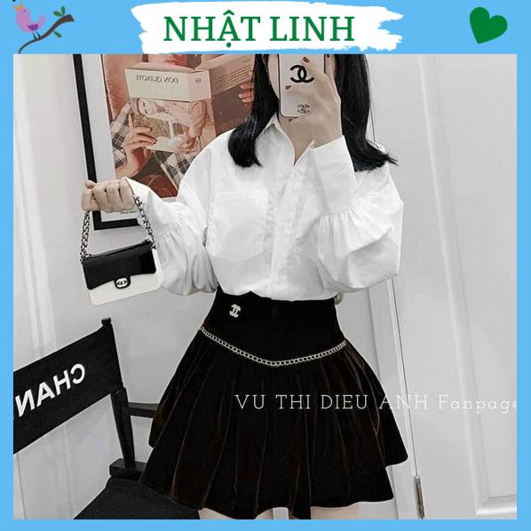 Chân váy nhung nữ NHẬT LINH chân váy ngắn dáng xòe đính kèm đai xích sang chảnh - CV511