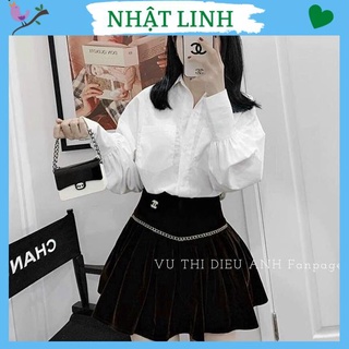 Chân váy nhung nữ NHẬT LINH chân váy ngắn dáng xòe đính kèm đai xích sang chảnh - CV511