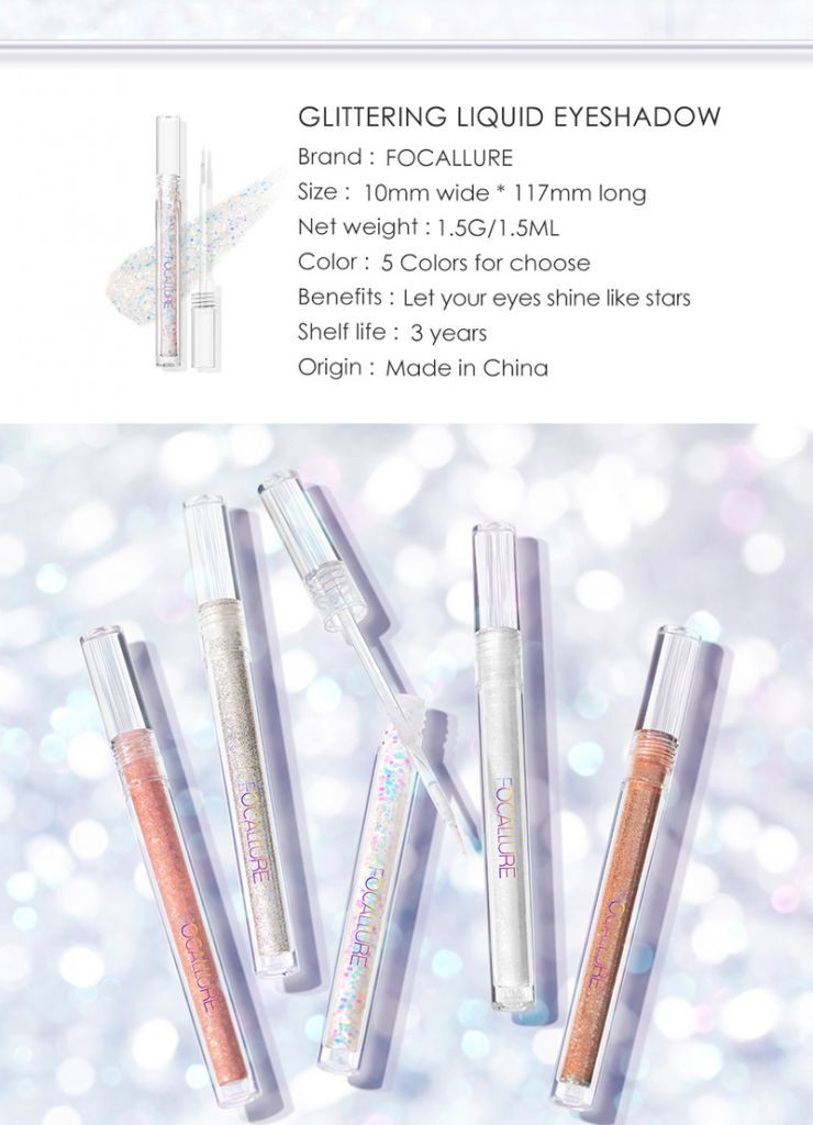 FOCALLURE Starlight Liquid Eyeshadow Diamond Flash Không thấm nước Lying Silk Silk Brightening Sequin Pearl High Gloss