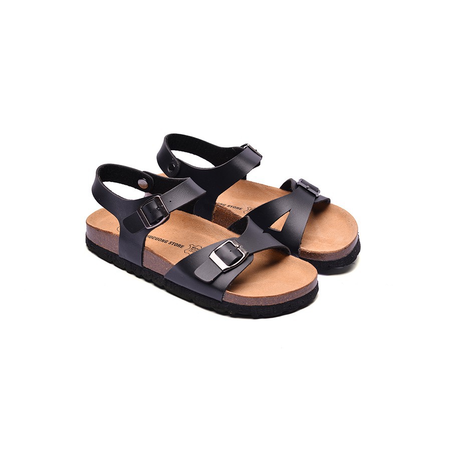 giảm sandal nam Sandal HuuCuong 1 khóa đen đế trấu
