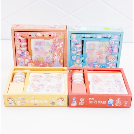 set sticker 8 tấm 3 washi 1 dao nhíp cắt SSI3  cute dễ thương