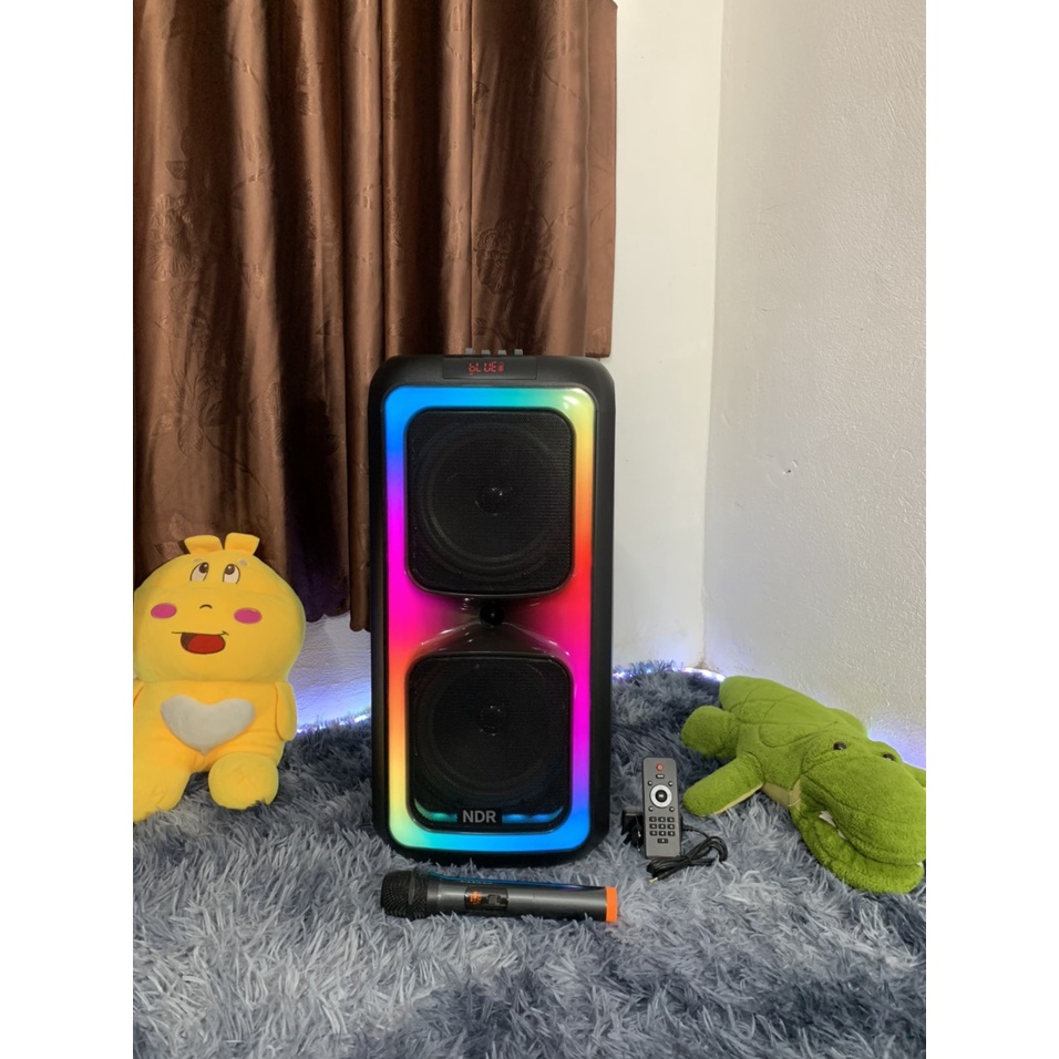 Loa kéo bass kép 20 , loa partybox loabluetooth karaoke NDR-1097 bass kép 8ich công suất lớn tặng 1 mic không dây