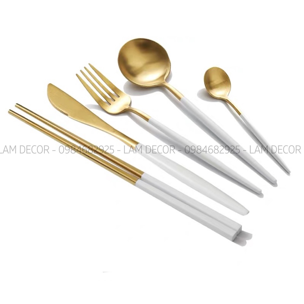 Set thìa dĩa inox 5 món làm phụ kiện chụp ảnh hoặc phụ kiện bàn ăn