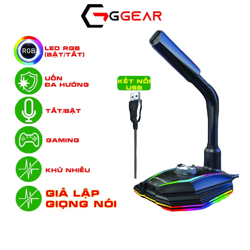 Micro thu âm Ggear MNS2 Hiệu ứng EQ led rgb chống ồn lọc nhiễu âm thanh chân thực livestream học online đàm thoại gaming