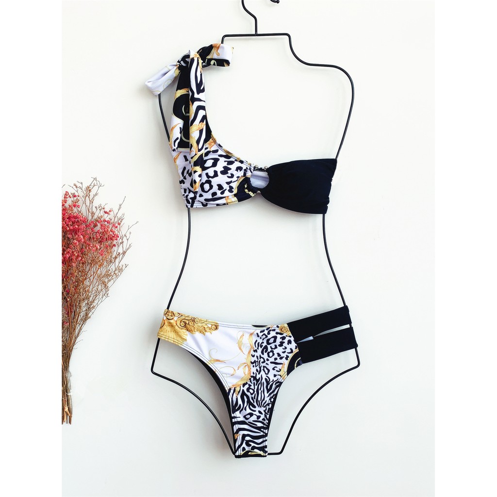 Bikini Lệch Vai Có Đệm Nâng Ngực Họa Tiết Da Báo Cho Nữ | BigBuy360 - bigbuy360.vn